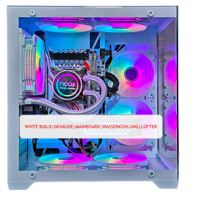 Gaming PC Phantom White | GeForce RTX 4060 | Intel XEON 10 Kerner | RGB Lüfter mit Fernbedienung | Wasserkühlung | SSD | Windows 11 | WLAN (64GB RAM 1TB SSD)