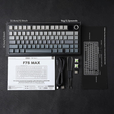 EPOMAKER X Aula F75 MAX Tri-Mode-Gaming-Tastatur, kabellos, TFT-Bildschirm, Drehknopf, Hot-Swap-fähig, 2,4 GHz/Typ C/BT5.0, cremige Dichtung, für PC/Mac/Büro/Gaming (Schwarz, Reaper Switch)