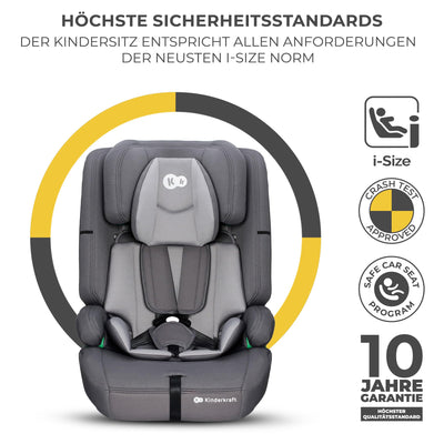 Kinderkraft SAFETY FIX 2 I-SIZE 76-150 cm Kindersitz 9-36 kg, Kinderautositze mit isofix, Einstellung der Kopfstütze, spezielle Sicherheitssysteme, 5 punkt gurte, Einsatz im set, Grau