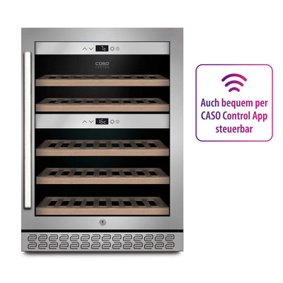 CASO WineChef Pro 40 | Weinkühlschrank für 40 Flaschen | freistehend, umbauffähig, abschließbar, WiFi-App, 2 Zonen, 5-20°C, UV-Filterglas, Edelstahl