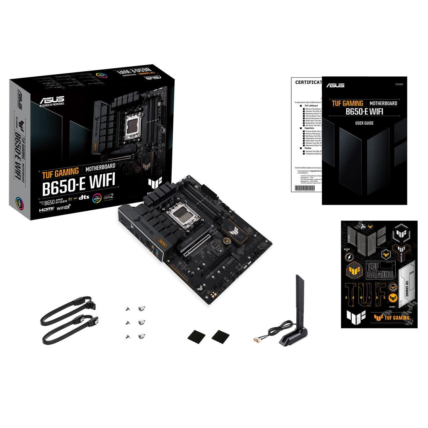 ASUS TUF Gaming B650-E WiFi Mainboard Sockel AMD AM5 (Ryzen 7000, ATX, PCIe 5.0, DDR5-Speicher, WiFi 6E, USB 3.2 Gen 2x2 Typ-C, Aura Sync)