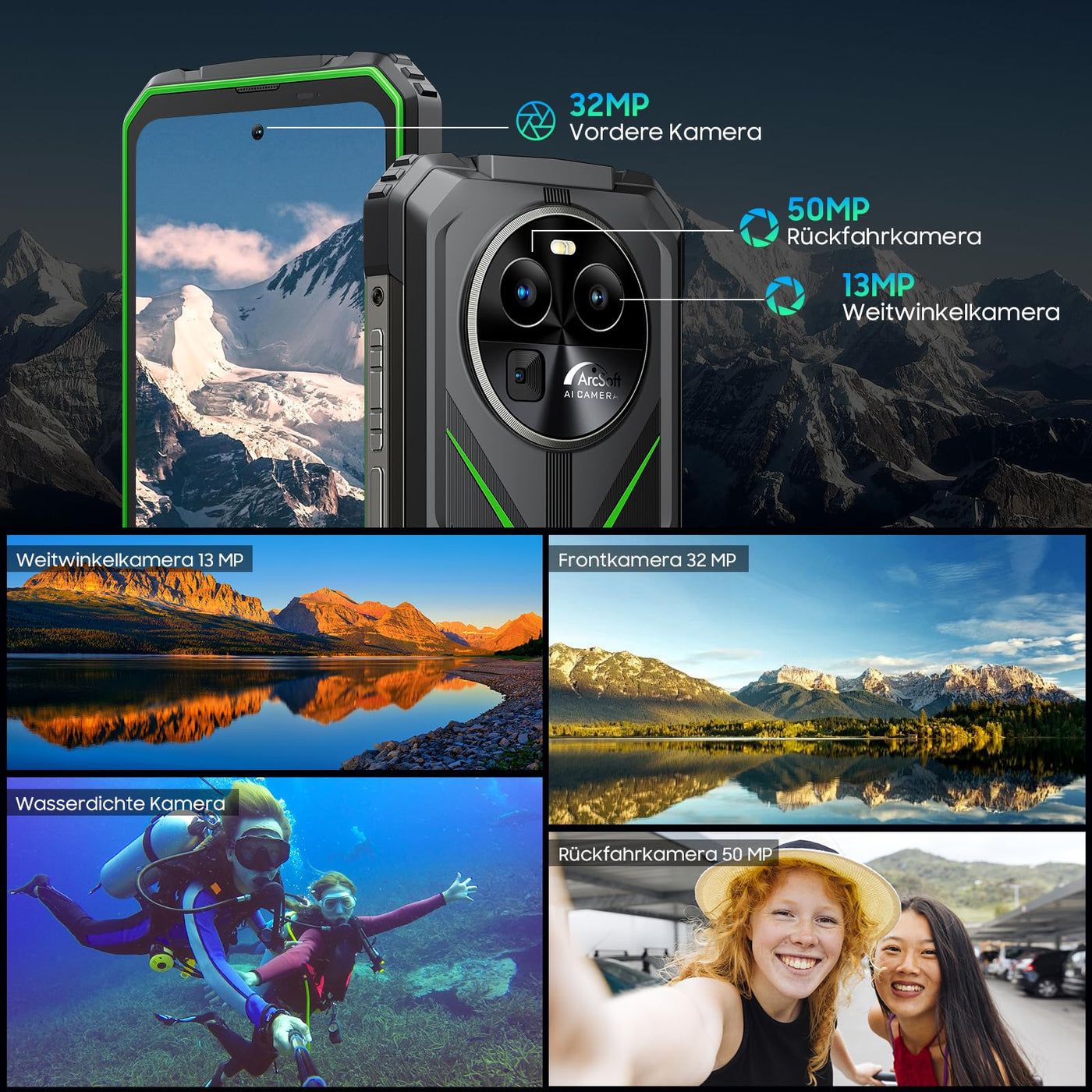 Blackview BV8100 Outdoor Handy Ohne Vertrag, 170LM Flashlight 8800mAh 45W Smartphone, 24GB+256GB/1TB erweiterbar Helio G99 2.4K 120Hz Display Android 14 baustellenhandy, 50MP+32MP OIS Kamera,IP69K