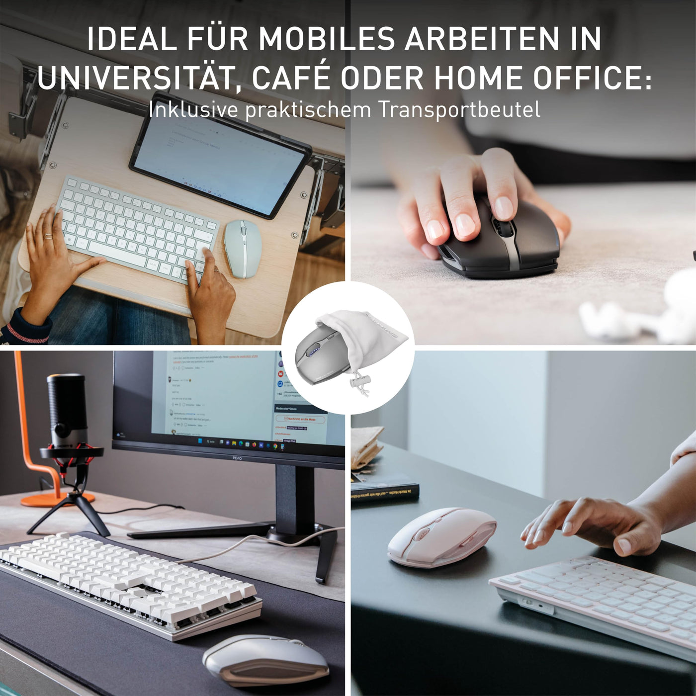 CHERRY GENTIX BT, Kabellose Bluetooth-Maus, Multi-Device-Funktion für bis zu 3 Geräte, Umschaltbare Auflösung (1000/2000 dpi), Batteriebetrieben, Frosted Silver