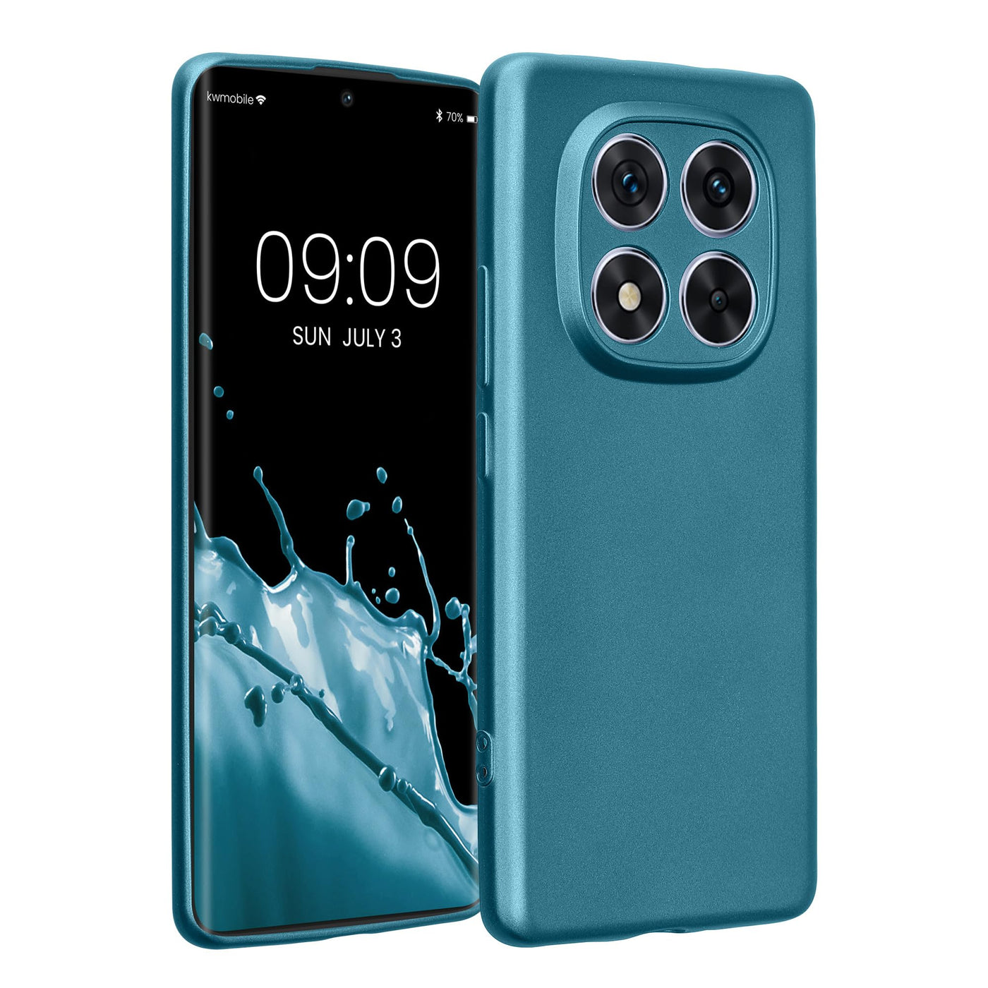 kwmobile Handyhülle kompatibel mit Xiaomi Redmi Note 14 Pro 5G / Poco X7 Hülle - weiche Silikon Case metallisch schimmernd in Metallic Karibikblau