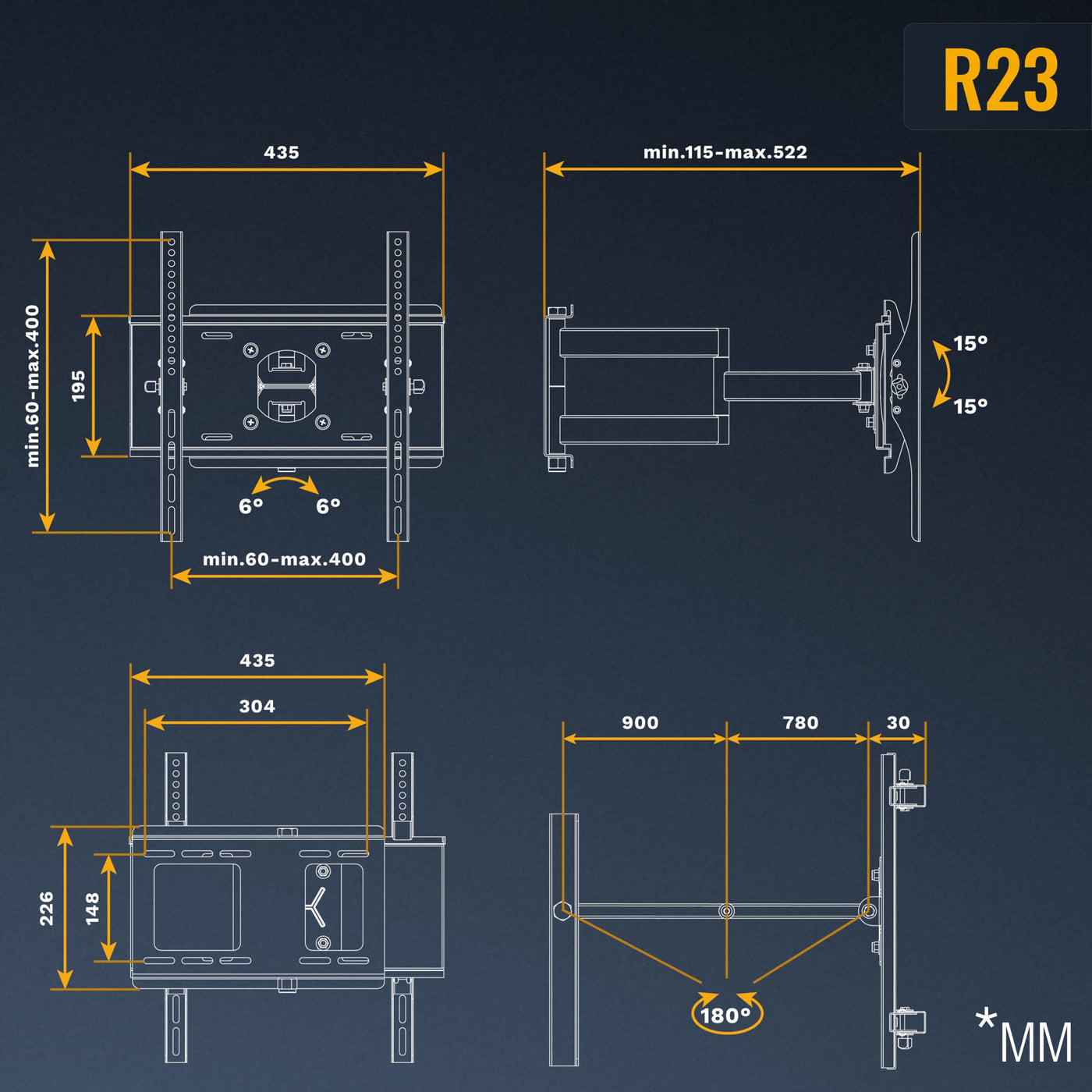 RICOO TV Wandhalterung Fernseher Schwenkbar Neigbar für 31-65 Zoll, Universal TV Halterung R23-S, Fernsehhalterung für Wand, Wandhalterung Fernseher 55 Zoll bis 95 Kg mit max. VESA 400x400 mm