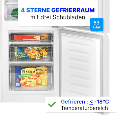 Bomann® Kühlschrank mit Gefrierfach 143cm hoch | Kühl Gefrierkombination 175L mit 3 Ablagen & 3 Schubladen | Türanschlag wechselbar | leise Kühlgefrierkombi 39db | Kühlschrank KG 320.2 weiß