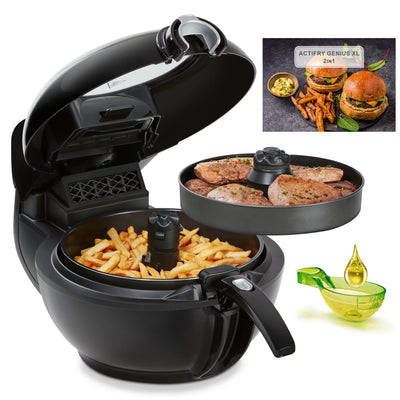 Tefal YV9708 ActiFry Genius XL 2in1 Heißluftfritteuse mit Rührarm | Testsieger | 1,7 kg für 8 Personen | 9 automatische Menüs | 2 Speisen gleichzeitig | gesunde Friteuse ohne Öl, Schwarz