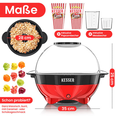 KESSER® Popcornmaschine Groß 800W | Popcorn-Maker 5,5l Inhalt mit Antihaftbeschichtung Deckel & Servierschale | für Öl Butter Zucker Stille & Schnelle inkl. abnehmbarer Heizfläche