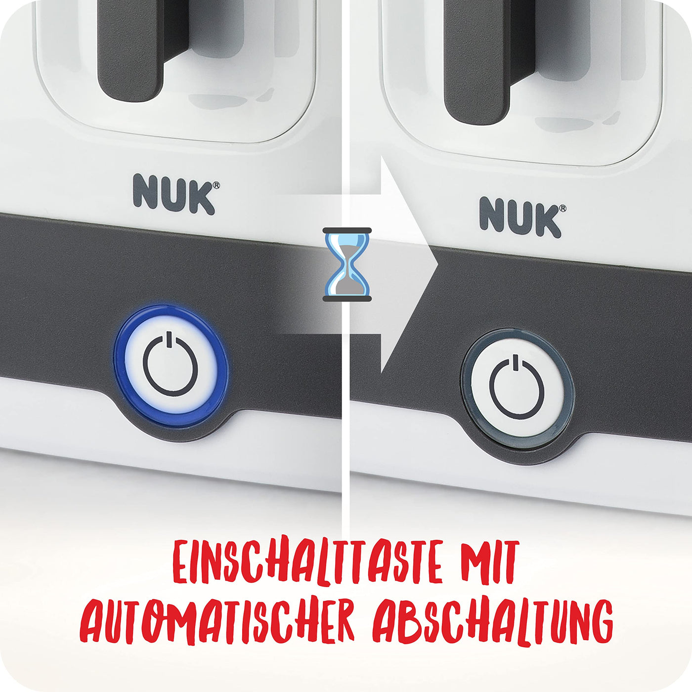 NUK Vario Express Flaschensterilisator|sterilisiert bis zu 6 Babyflaschen plus Zubehör in 6 Minuten auf Wasserdampfbasis|automatische Abschaltung|herausnehmbarer Korb & versetzbare Stäbe | EU-Stecker