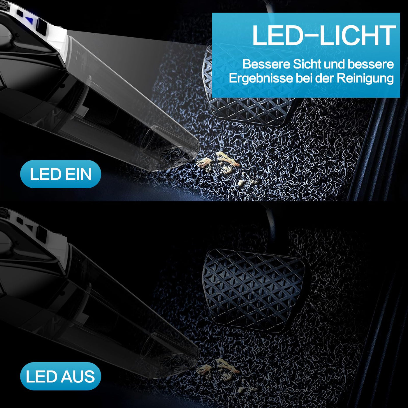 Hihhy Handstaubsauger 120W, Handstaubsauger Akku 9500 Pa, Handstaubsauger Kabellos mit LED Licht, Auto Staubsauger Stark, Handsauger mit 9 Filtern, Schwarz