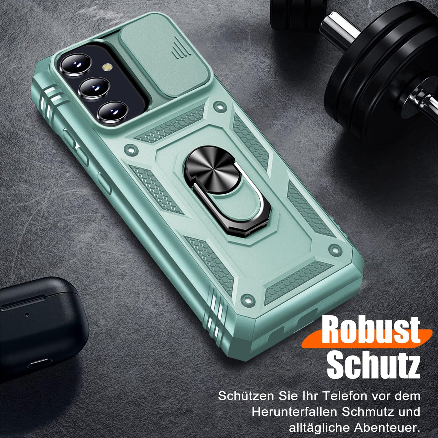 Giyer Panzerhülle für Samsung Galaxy S24 FE Hülle mit Schutzfolie, Handyhülle S24 FE 5G Case mit Kameraschutz 360° Metall Ring Ständer, Stoßfest Schutzhülle für Samsung S24 FE Cover Tasche (Mintgrün)