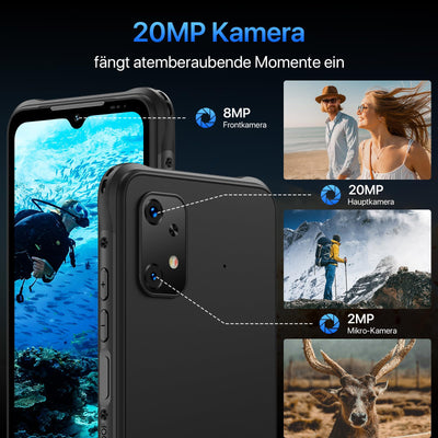 UMIDIGI X20 Outdoor Handy, 6+6GB+128GB/1TB Handy Ohne Vertrag 4G, IP68 Handy wasserdicht, 6000mAh 6,53" HD+ Display Android 13 Smartphone ohne vertrag, Octa Core Prozessor, 20MP, Dual SIM/NFC/GPS/OTG