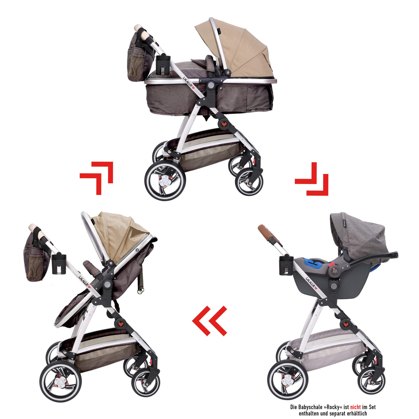 Lalalux Babyboomer leichter Kombikinderwagen Komplettset, Multifunktions-Kinderwagen, klappbar, sportlich, universell, doppelte Federung, inkl. Tasche, Regenschutz u.v.m. Für Kinder bis 36 Monate