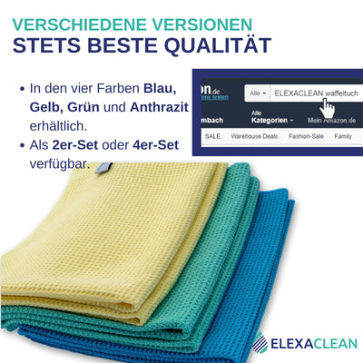 ELEXACLEAN Mikrofaser Trockentuch, Premium Waffeltuch (2 Stück, 60x40 cm, Anthrazit) superweiche Qualität für Auto, Glas, Küche, Geschirr, Bad