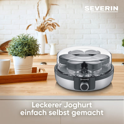 SEVERIN Joghurtbereiter, digitale Joghurtmaschine mit 5 Automatik-Programmen für selbstgemachten Joghurt, enthält 7 Joghurtgläser mit Deckel, BPA-frei, JG 3521