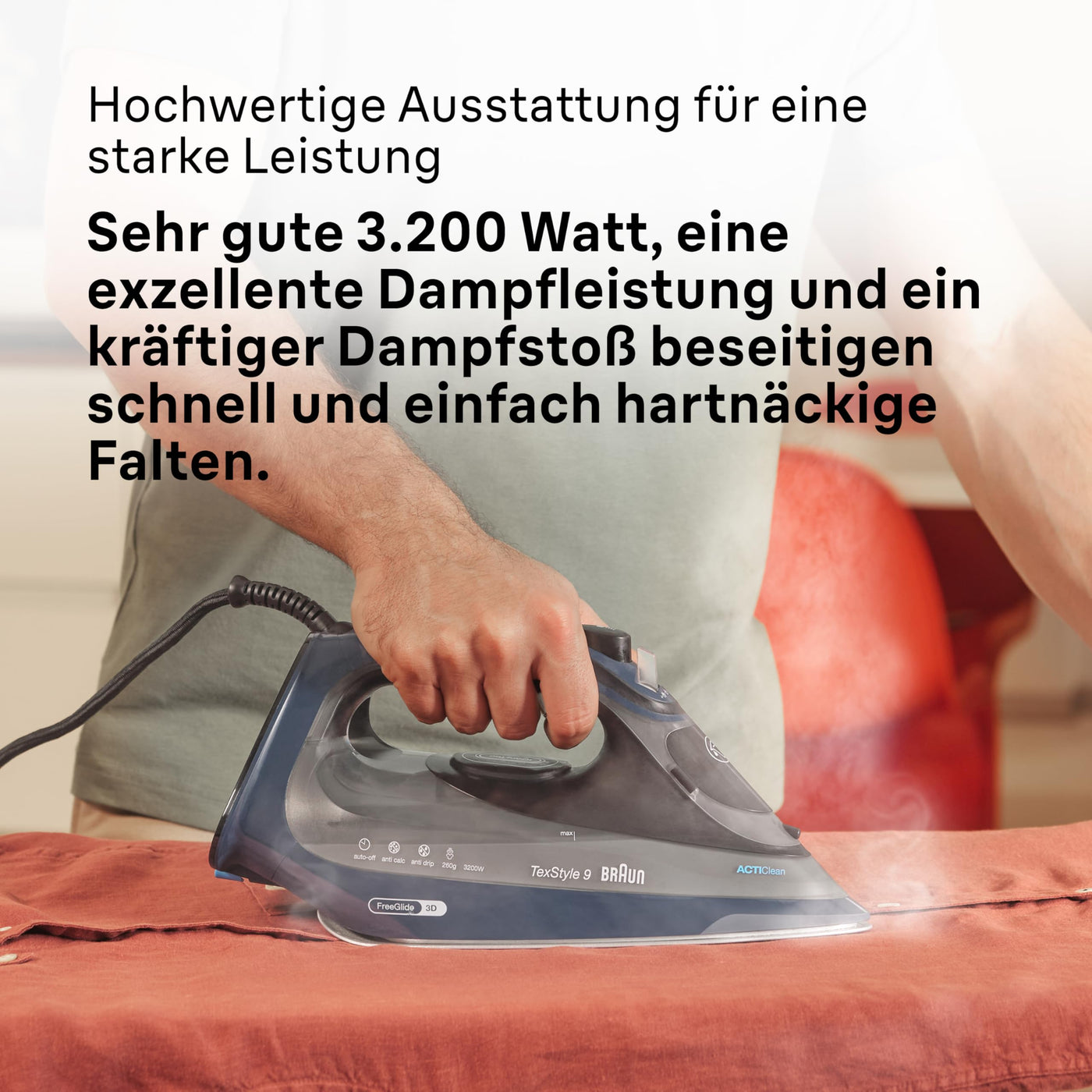 Braun TexStyle 9 SI9682 DB Dampfbügeleisen mit FreeGlide 3D Technologie, Vertikaldampf, Anti-Tropf-Funktion, Selbstreinigungsfunktion, 330 ml Einfüllöffnung, 260 g/min, 3200W, Dunkelblau