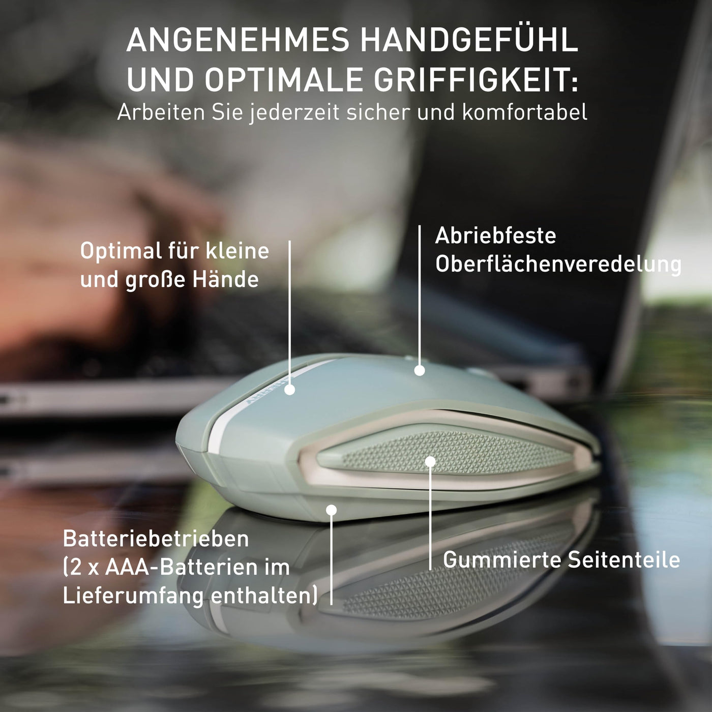 CHERRY GENTIX BT, Kabellose Bluetooth-Maus, Multi-Device-Funktion für bis zu 3 Geräte, Umschaltbare Auflösung (1000/2000 dpi), Batteriebetrieben, Agave Green