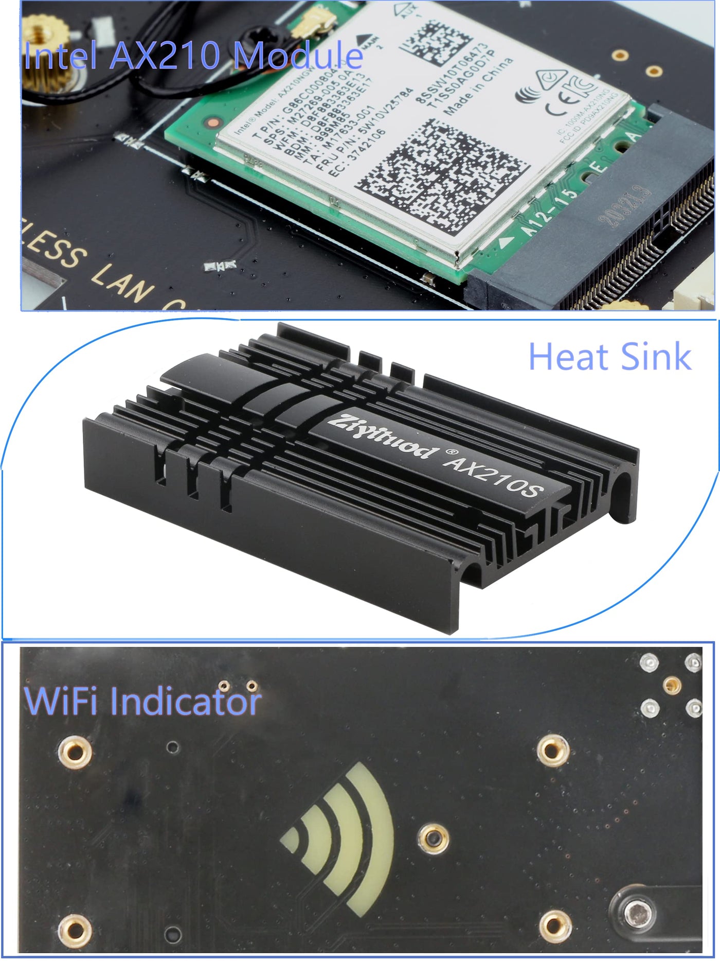 WLAN Karte, Intel AX210 Bluetooth5.2, Bis zu 5400Mbit/s Tri-Bands(6G/5G/2.4G) WLAN PCIe WiFi 6 Karte für Windows 11/10(64bit)