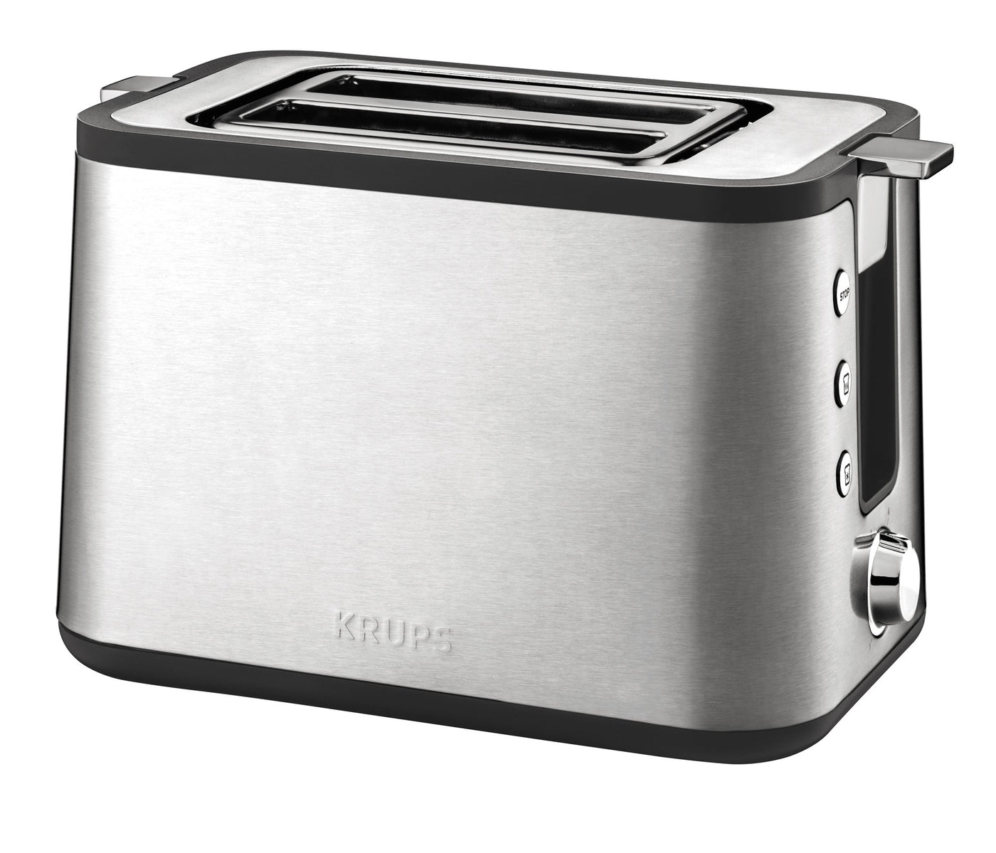 Krups KH442D Control Line Premium Toaster | Edelstahl | 2 kurze Schlitze für 2 Scheiben | Brötchenaufsatz | 6 Bräunungsgrade | 850 W | 23.6 x 32.4 x 20.2 cm | Silber/ Schwarz