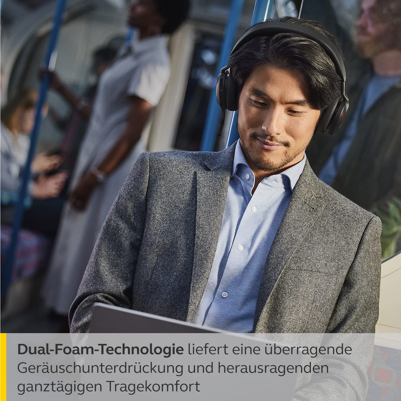 Jabra Evolve2 75 Wireless PC Headset mit 8-Mikrofon-Technologie - Dual-Foam-Stereo-Kopfhörer mit moderner aktiver Geräuschunterdrückung, USB-A Bluetooth-Adapter und MS Teams-Kompatibilität - Schwarz