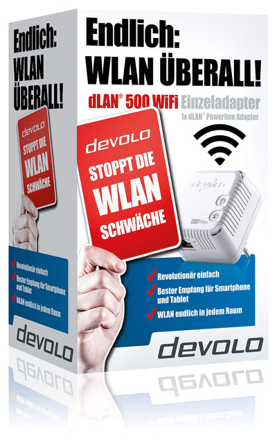 devolo dLAN 500 WiFi Powerline (Internet über die Steckdose, WLAN, 1x LAN Port, 1x Powerlan Adapter, PLC Netzwerkadapter, WLAN verstärken WiFi Booster, WiFi Move) weiß