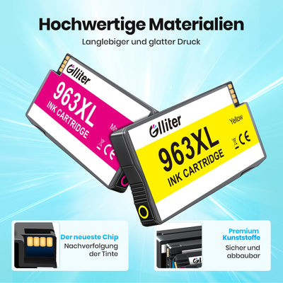 Glliter 963XL Multipack für HP 963 für HP 963XL Multipack Kompatibel mit HP Officejet Pro 9010 Patronen für HP Officejet Pro 9012 9022 9014 9010 9020 (‎‎‎‎‎‎‎Schwarz Cyan Magenta Gelb)