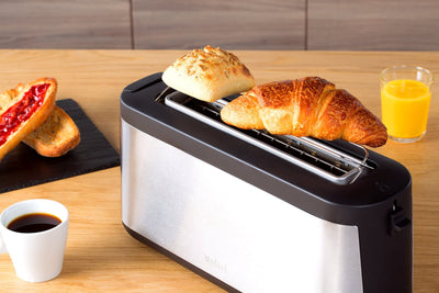 Tefal Element Langschlitz-Toaster TL4308 | 7 Bräunungsstufen | 1000 Watt | Integrierter Brötchenaufsatz | Elegantes Design | Schwarz/ Edelstahl