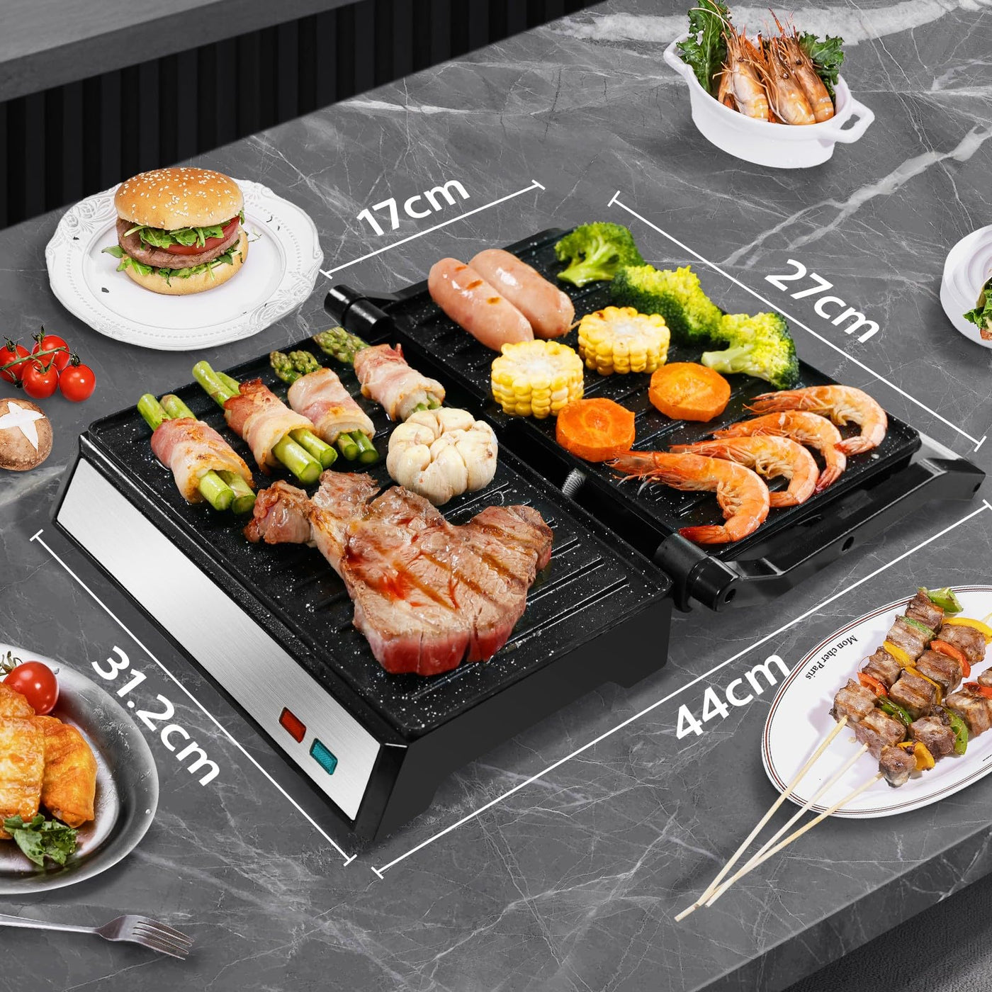 Aigostar Hett pro- Kontaktgrill für Sandwiches, Steak und als Panini Grill, Sandwichmaker mit Antihaftbeschichtung, 1500W Panini Grill mit Abnehmbare Ölsammelbox, 180º Öffnung.