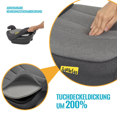 Jovikids Sitzerhöhung Auto Kinder ISOFIX, ECE R129 Kindersitzerhöhung 125-150cm, Verdickter Stoffbezug & Isofix Einführhilfe, Leicht Waschbar