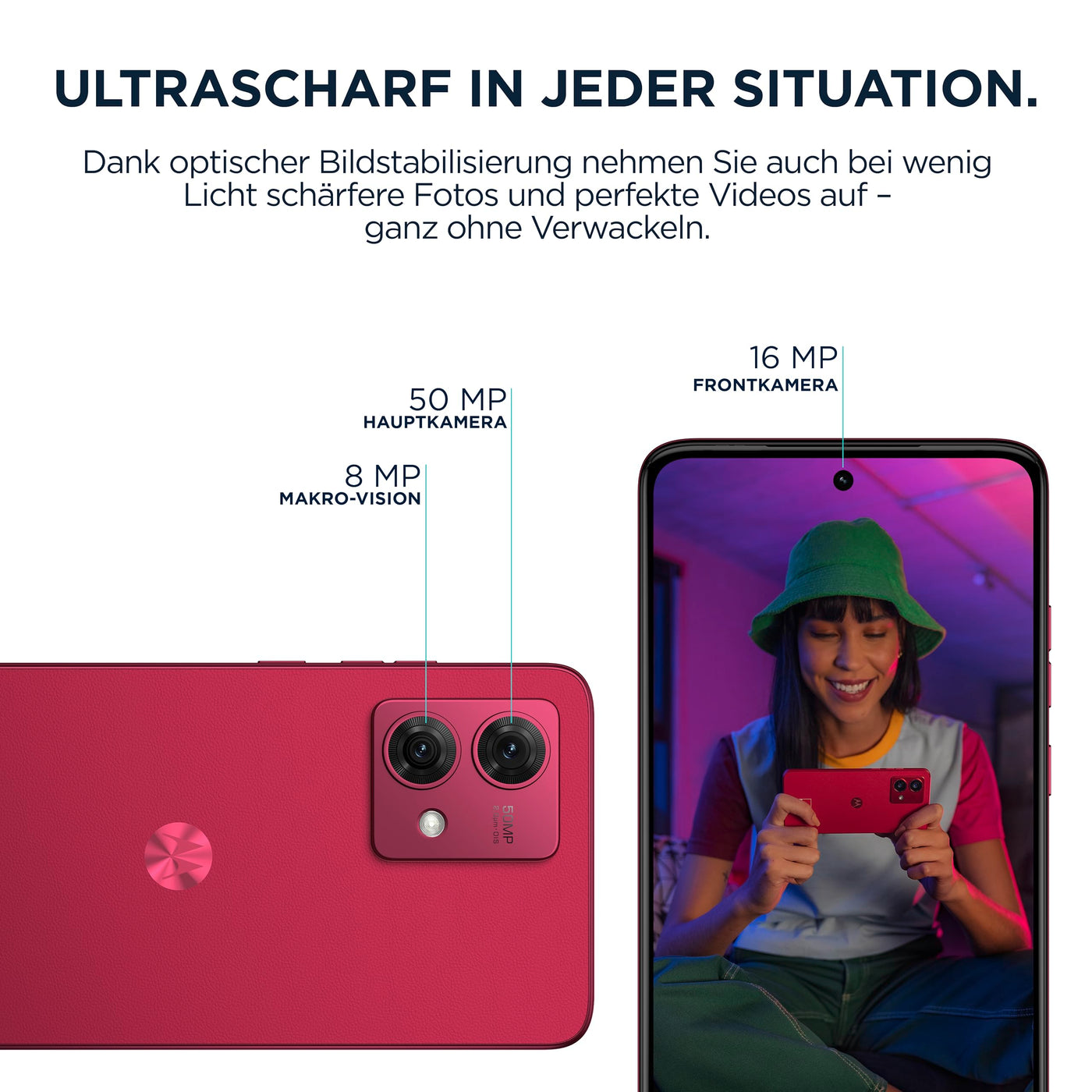 Motorola Mobility Moto g84 5G (6,5"-FHD+-Display, 50-MP-Dual-Kamera, 12/256 GB, 5000 mAh, Android 13) Viva Magenta (veganes Kunstleder), inkl. Schutzcover [Exklusiv bei Amazon]