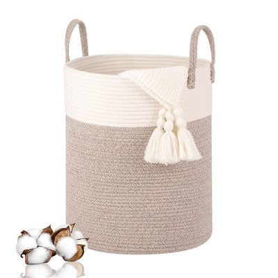 Panier à linge tissé en coton VORHOT, 53 L, panier à linge avec poignée, panier de rangement pour jouets, panier à linge pour buanderie, chambre d'enfant, salon, salle de bain, 46 x 38 cm