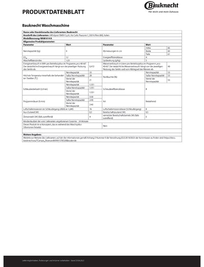 Bauknecht WAM 814 A Waschmaschine Frontlader/8kg/Energieeffizienzklasse A/Kurz 45/Anti-Allergie-Programm/Wolleprogramm/Kurz 30/Startzeitvorwahl/AutoClean/Flecken 40°