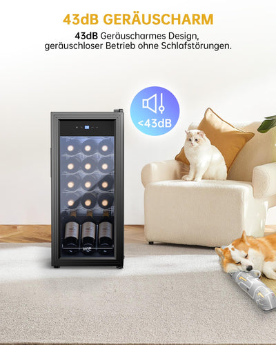 WIE Weinkühlschrank Compressor 53 Liter 18 Flaschen Getränkekühlschrank Kleiner Weinschrank Klein Wein-Kühlschrank mit Glastür,Vollglas-Designtür mit LED Touchpanel,Anti-UV, Wine Fridge 5-18°C