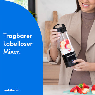 nutribullet Portable Mixer, 475ml BPA-freies Tritan Becher, Mini-Mixer mit 4-Punkt-Edelstahlklinge, Multifunktionsmixer, USB-C-Ladegerät, 15+ Mixvorgänge, NBP003B, Black