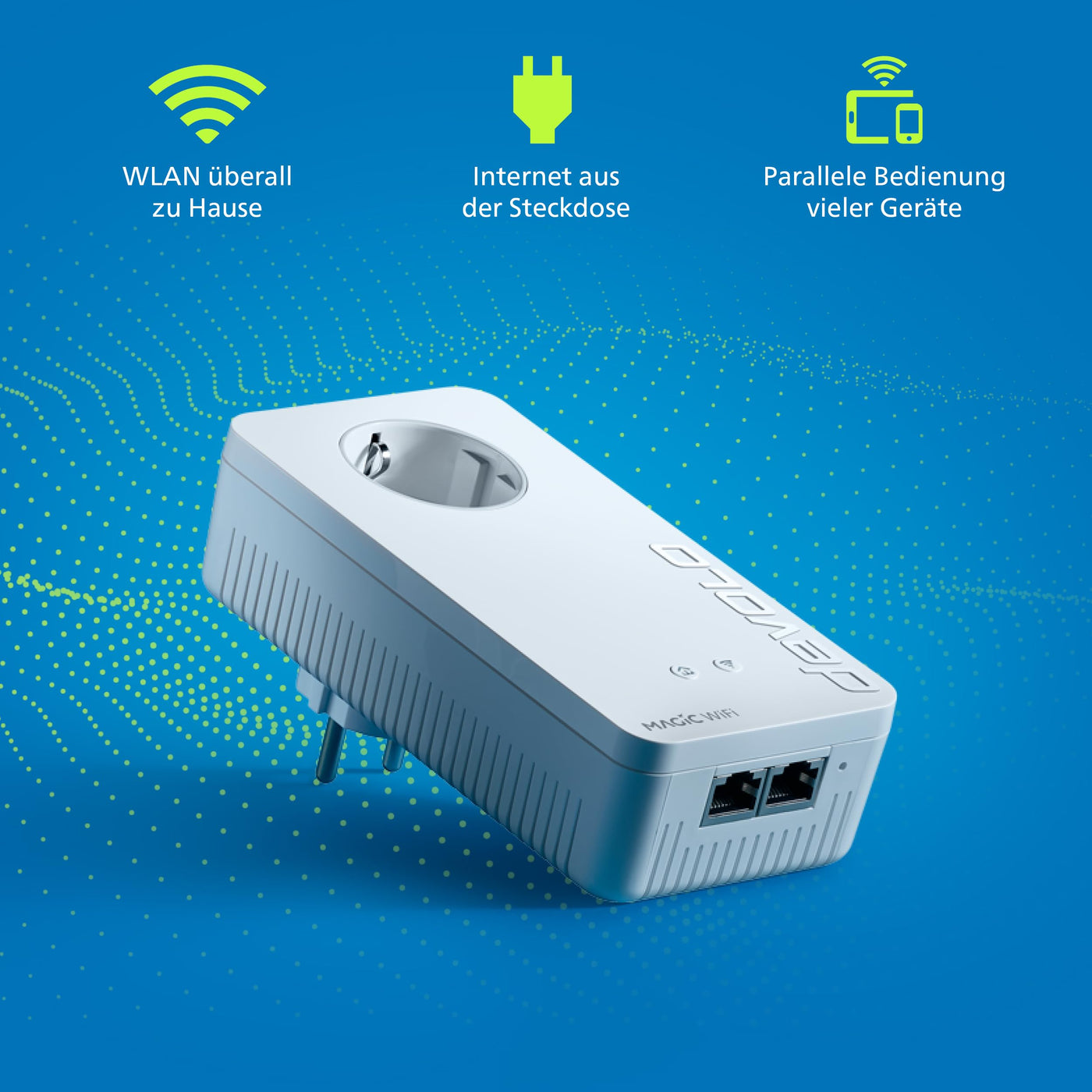 devolo Magic 1 WiFi Erweiterungsadapter, WLAN Powerline Adapter, bis zu 1.200 Mbit/s, Mesh WLAN, WLAN Steckdose, 2x LAN Anschluss, dLAN 2.0, weiß