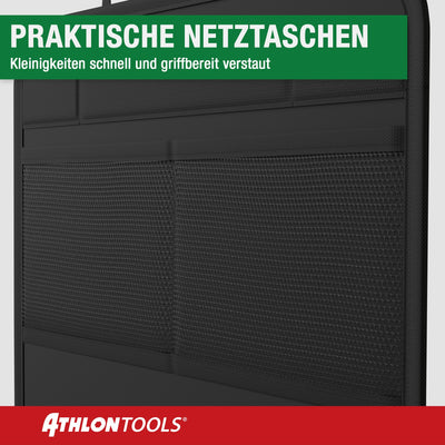 ATHLON TOOLS Rückenlehnen-Schutzmatte beschichtet, Rückenlehnenschutz Auto Kick-Matte, verstärkt - mit Netztaschen - schmutzabweisend, pflegeleicht und wasserabweisend