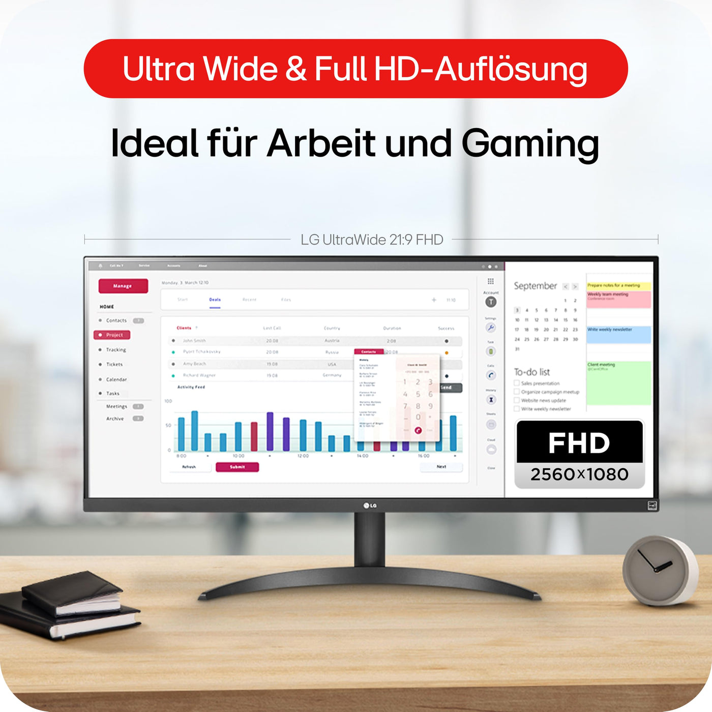 LG Electronics 29WQ500-B.AEU UltraWide IPS-Monitor 29" (73cm), 2560 x 1080, 21:9, 5ms GtG, 100 Hz, HDR10, AMD FreeSync, Flicker Safe - Schwarz