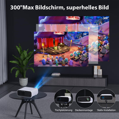 Wielio Beamer, Full HD 1080P Projektor, 5G WiFi Bluetooth Projector, 18000 Lumens Heimkino Mini Beamer, 30-200 Zoll Projektionsgröße Kompatibel mit iOS/Android/Laptop/HDMI/USB