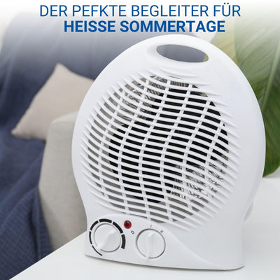 elasto – Heizlüfter 'Mobil' 2000W inkl. Ventilator – Standventilator sehr leise - tragbares Heizgerät mit Thermostat & 4-Stufen-Schalter - energiesparender Fan & Lüfter (Weiß)