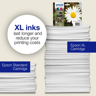 Epson Orginal 18 Tinte Gänseblümchen, XP-305 XP-402 XP-215 XP-312 XP-315 XP-412 XP-415 XP-225 XP-322 XP-325 XP-422 XP-425,Normalverpackung,Standard, (Multipack, 4-farbig)