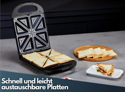 Steinborg 3in1 Sandwichmaker XXL | 3 auswechselbare Platten | 1200 Watt | Kontaktgril | 4er Sandwich Maker | Multigrill | Waffel Eisenl | Elektrogrill | Waffeleisen