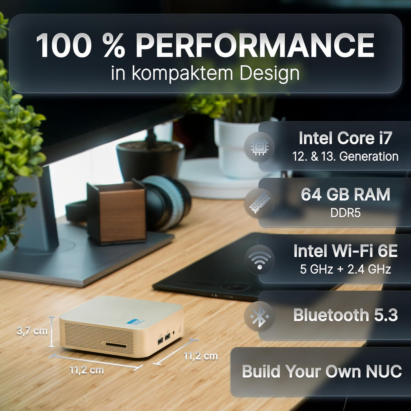 FutureNUC Lux Intel® Core-i7 13. Gen. • NUC 13 Lux PC • 10 Kerne, bis zu 5,0GHz • 32GB RAM, 1TB SSD • WiFi 6E, TB 4, BT 5.3 • Windows 11 Pro • Mini Micro Desktop PC für Home & Business