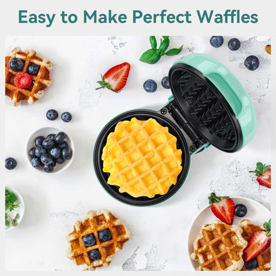 SNAILAR Mini Waffeleisen Belgische Waffel Maschine Kleines Waffeleisen Klassische, für Kindergeburtstage, Familienfeiern, Ostern oder Weihnachten, Niedlich kompaktes Design, 550 Watt, Grün