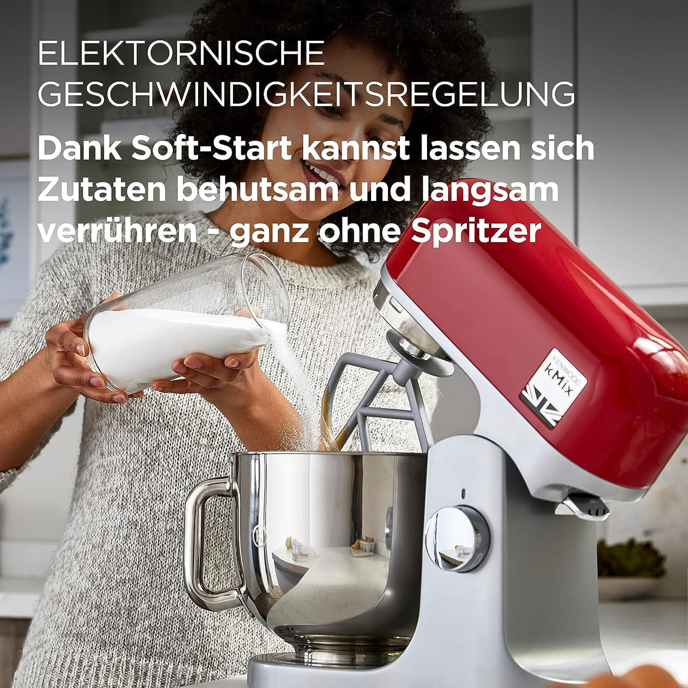 Kenwood kMix KMX750RD Küchenmaschine, 5 l Edelstahl Schüssel, Safe-Use-Sicherheitssystem, Metallgehäuse, 1000 Watt, inkl. 3-Teiligem Patisserie-Set und Spritzschutz, Rot