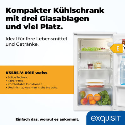 Exquisit Vollraumkühlschrank 75 Liter, Freistehend, Kühlschrank klein und kompakt, 45cm Breit, LED-Innenbeleuchtung, KS585-V-091E