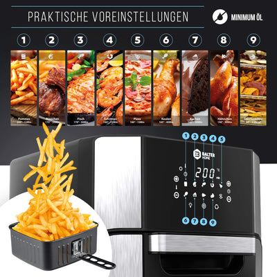 Balter Heißluftfritteuse HL-1200, Friteuse, 12 Liter, Mini Backofen, Dörrautomat Funktion, LCD Display, 10 Programme, inkl. Rezeptheft und Zubehör