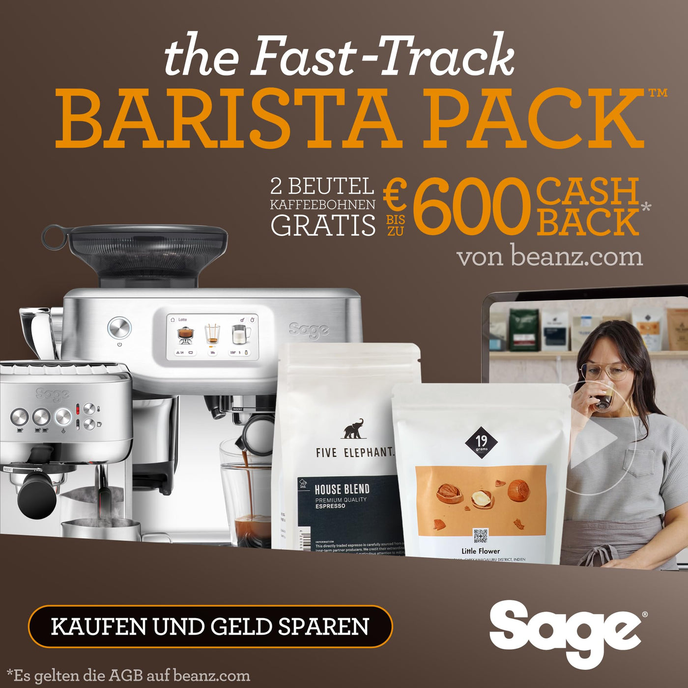 Sage - The Barista Express - Kaffeevollautomat mit manuellem Milchaufschäumer - Schwarzer Trüffel