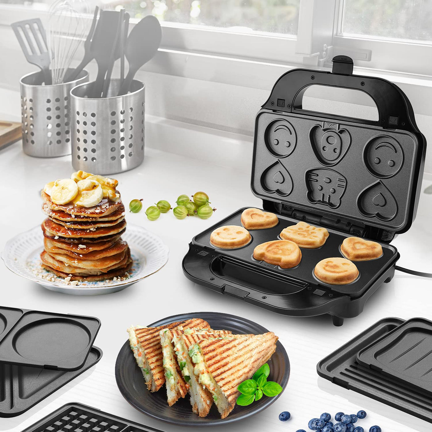 ETA Sandwichmaker 6 in 1 I Sorento Plus I Antihaftbeschichtung für leichte Reinigung ohne Anbrennen I 900 Watt I Waffeleisen, Grill und vieles mehr