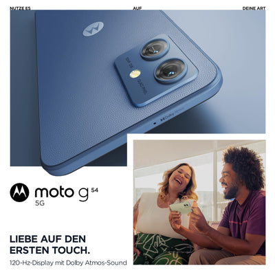 Motorola Mobility Moto g54 5G (6,5"-FHD+-Display, 50-MP-Dual-Kamera, 8/256 GB, 5000 mAh, Android 13) Indigo Blue (veganes Leder), inkl. Schutzcover + Handyhalterung [Exklusiv bei Amazon]