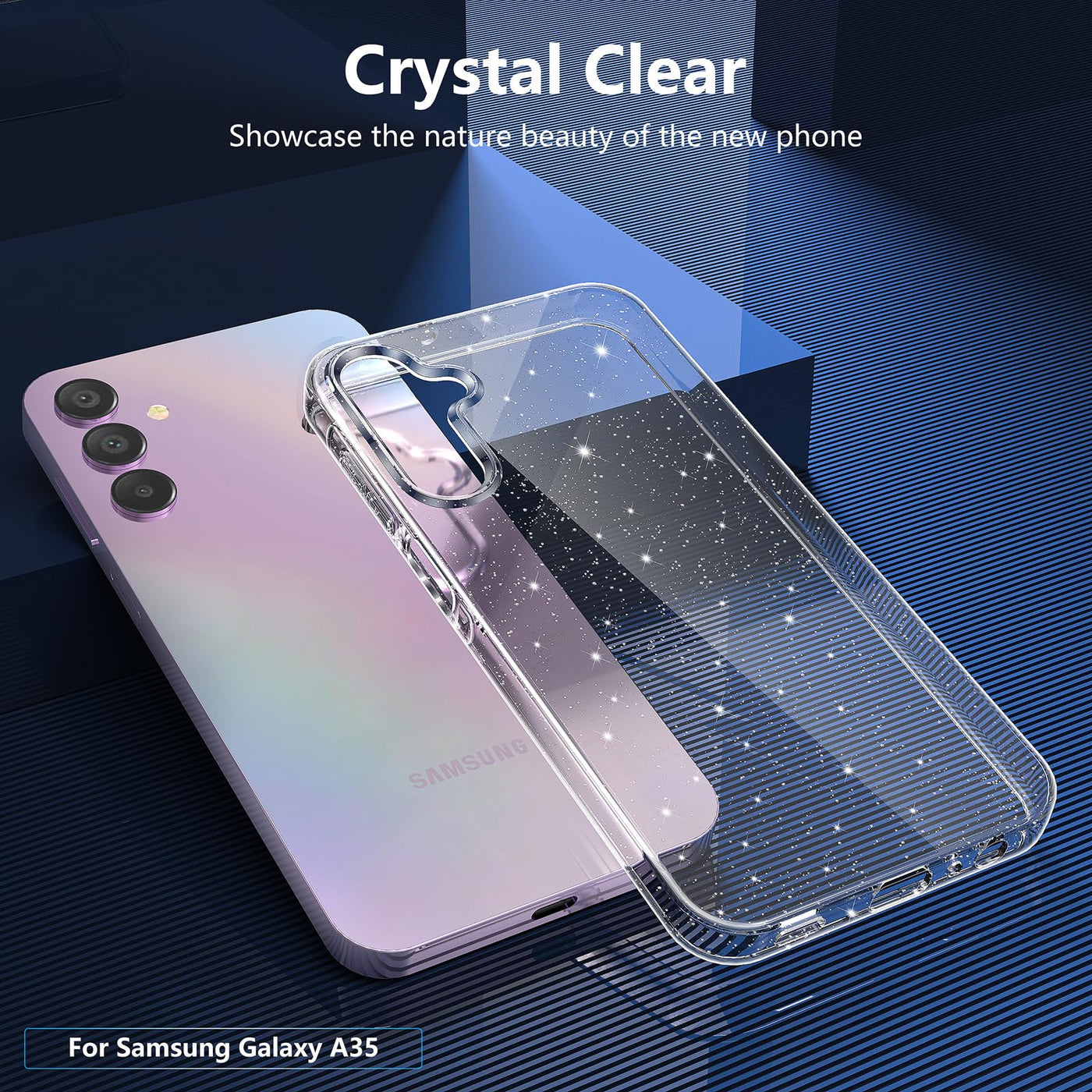 YIRSUR Glitzer Hülle für Samsung Galaxy A35 5G, mit 2 Stück Glasfolie, Transparent Handyhülle Bling Weiche TPU Silikon Stoßfest Schutzhülle für Frauen und Mädchen